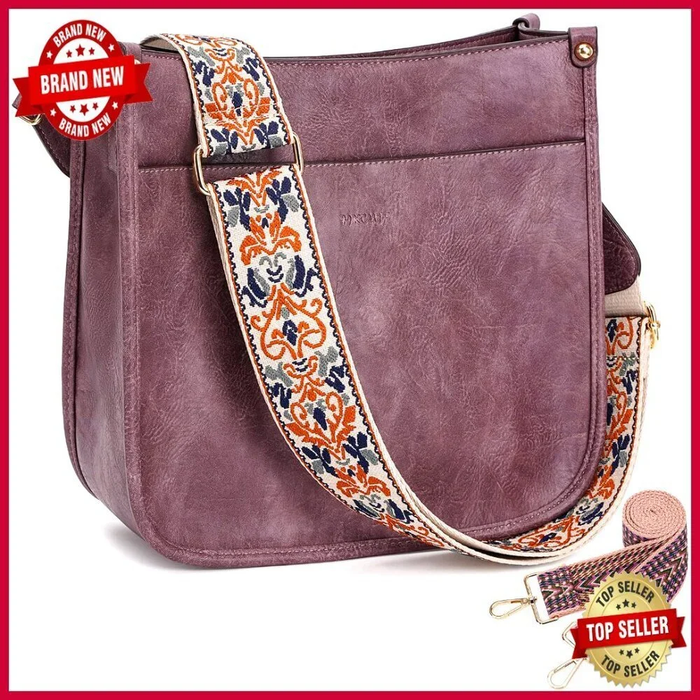 Vegan Leather Hobo Crossbody Bag with Adjustable Guitar Strap